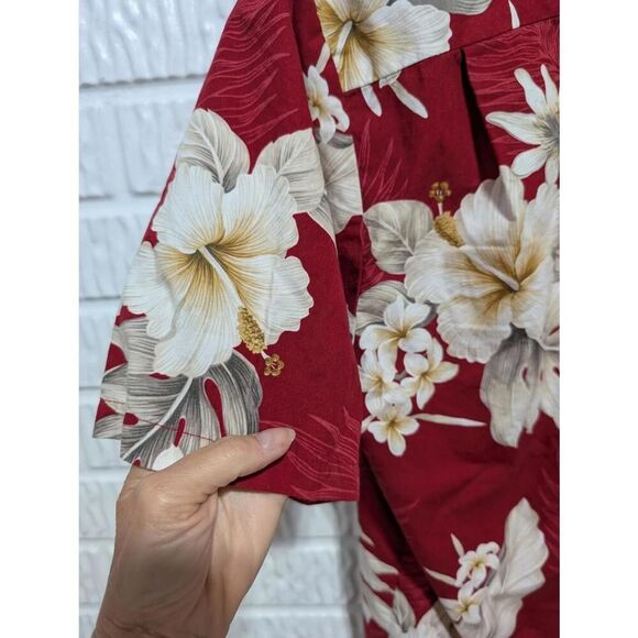 Pacific Legend Men's Sz L Hawaiian Shirt - Red Hibiscus Floral Print - Picture 4 of 6